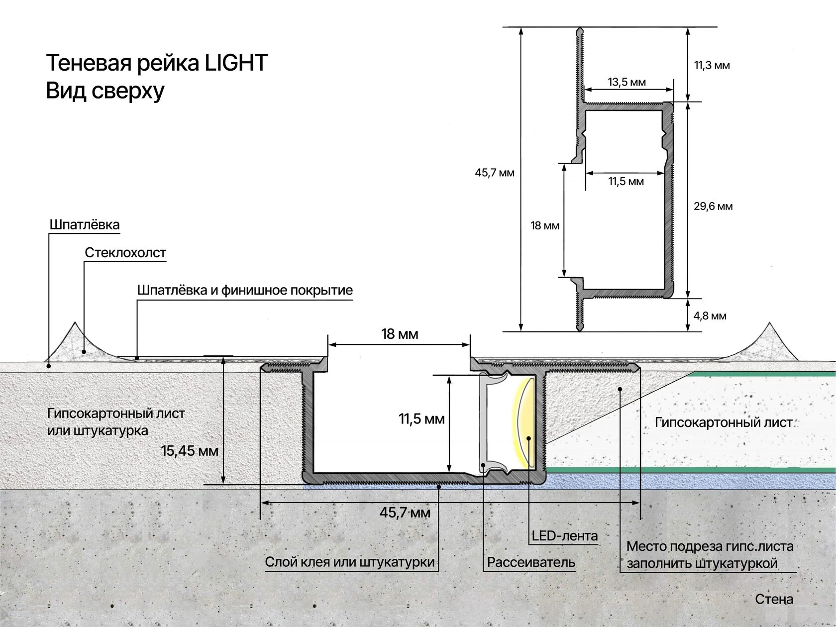 ТЕНЕВАЯ РЕЙКА LACONISTIQ ЛАЙТ (Light) ПОД ПОДСВЕТКУ