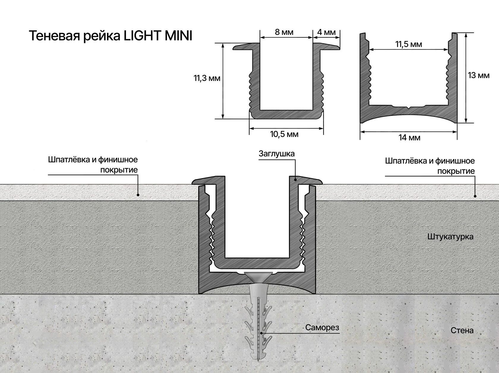 ТЕНЕВАЯ РЕЙКА LACONISTIQ ЛАЙТ мини (LIGHT mini) ПОД ПОДСВЕТКУ для обоев, панелей, керамогранита
