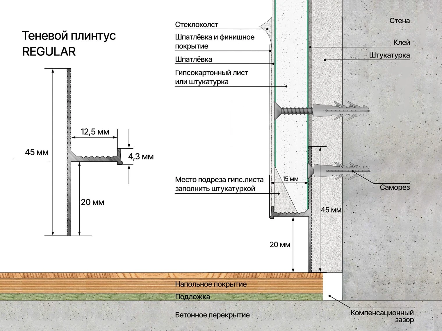 ТЕНЕВОЙ ПЛИНТУС LACONISTIQ РЕГУЛЯР 45 (REGULAR)
